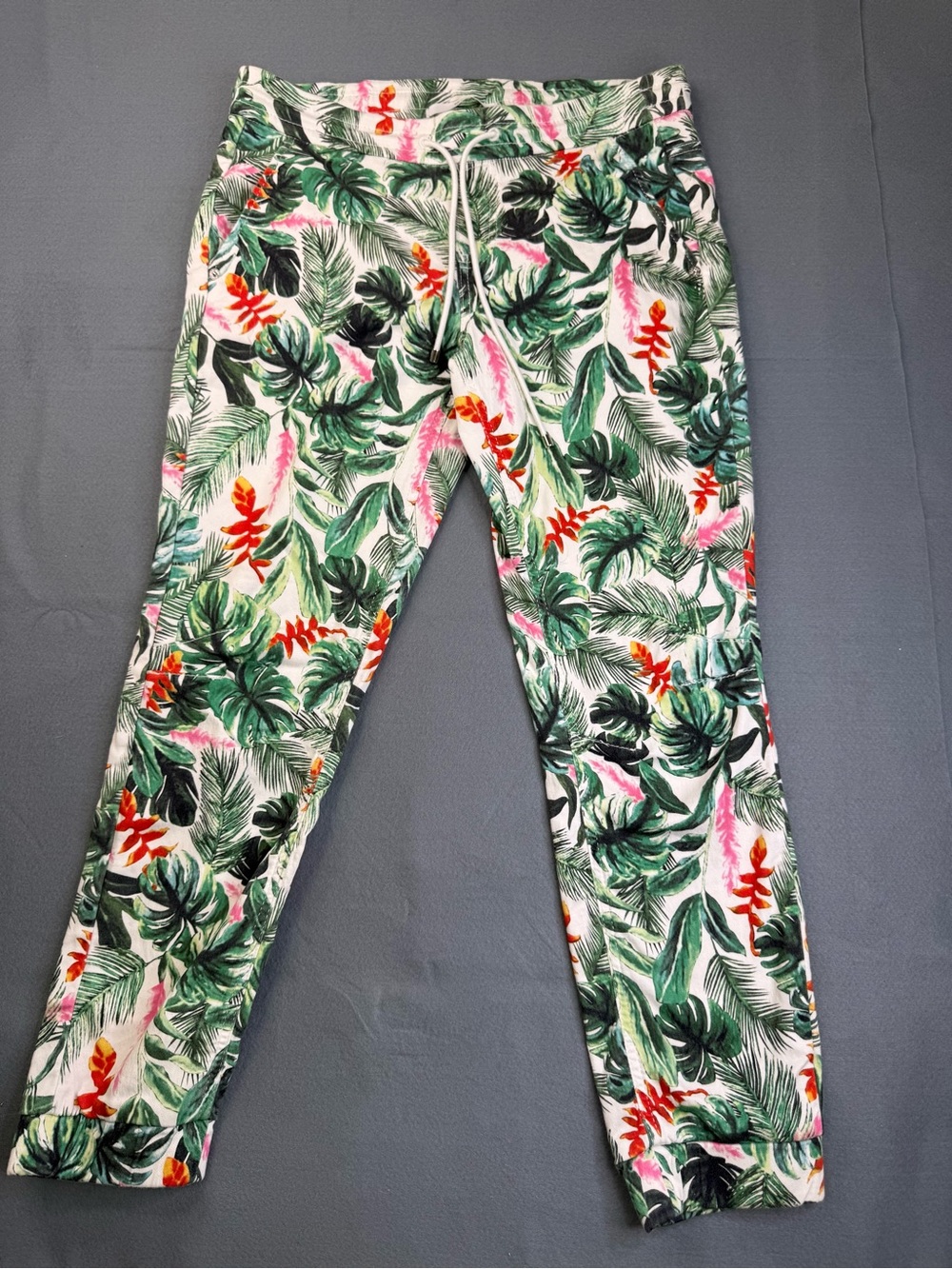 Tropical Leaf Print Jogger Pants - Green